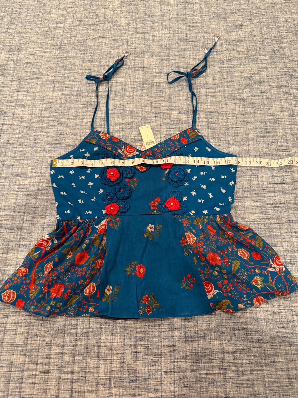 Anthropologie Blue Floral Crochet-Accented Tank Top - Picture 13 of 15